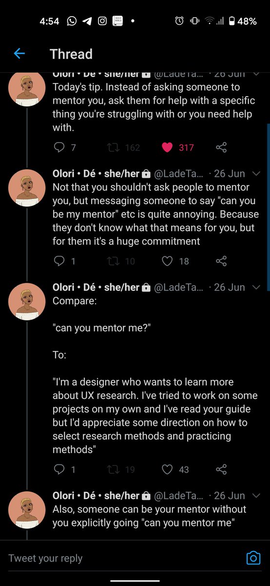 She's private so I can't post the link to the thread but I took a screenshot. This is how I'd advise anyone to dm people they look up to.