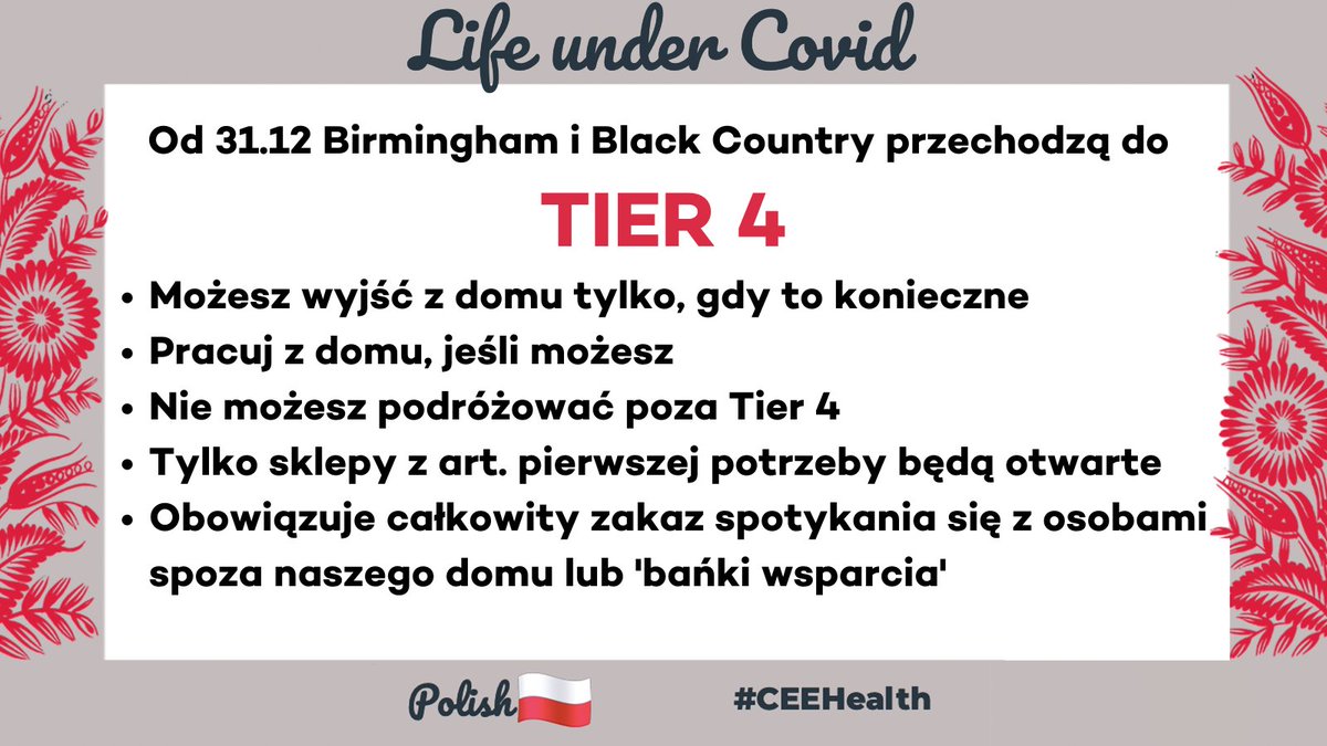 From 31/12 Birmingham & Black Country are #Tier4. 
Below are basic rules outlined in Polish. 
#StayAtHome #BrumTogether