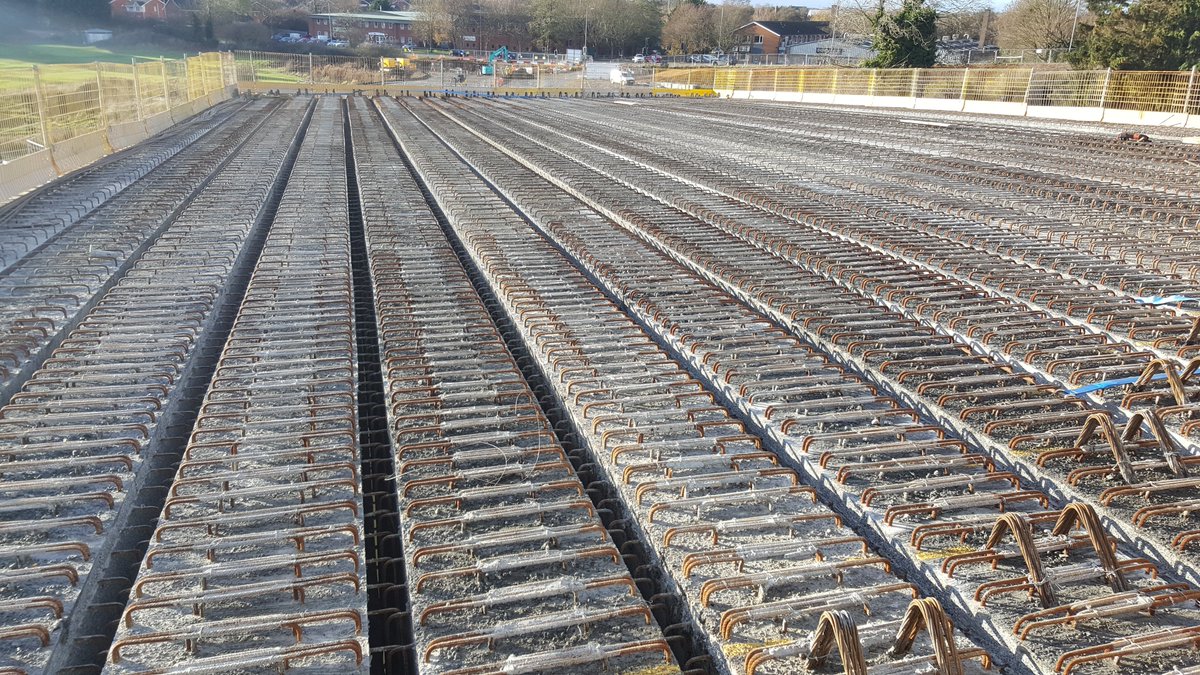 In all of these examples discussed so far, the concrete is reinforced. Concrete is very poor in tension and decks, spanning gaps, are more in tension that compression. So steel reinforcing bar is used to deal with the tension.