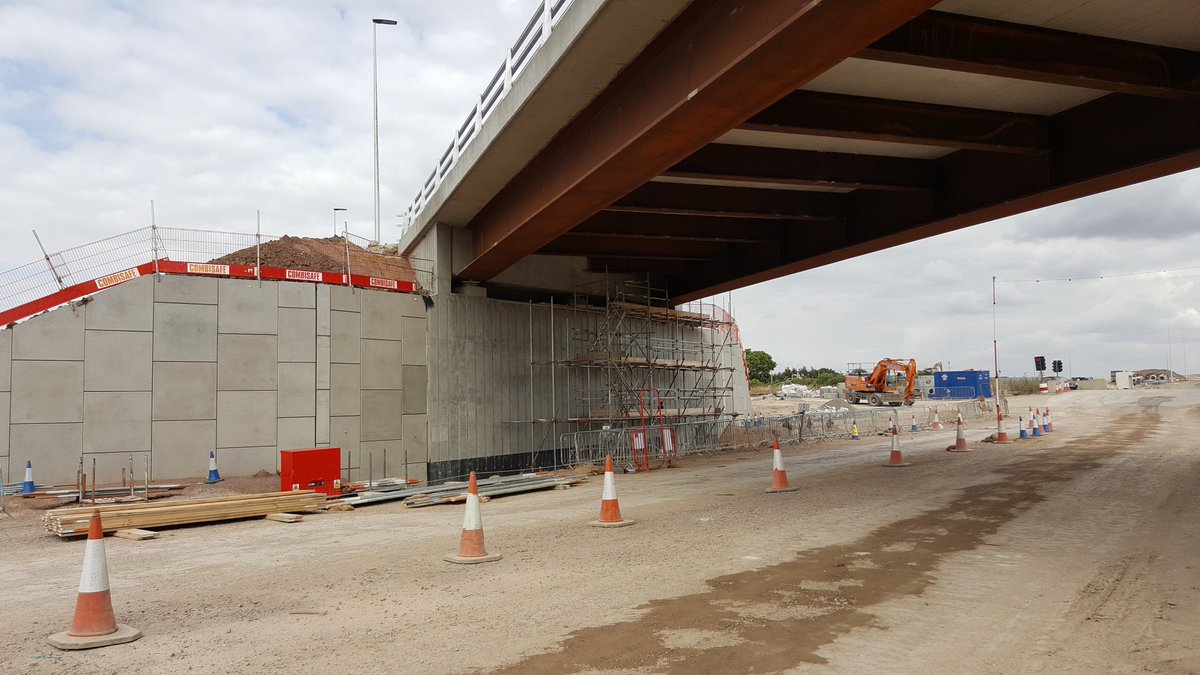 For basic bridges, we use steel for composite decks. Similar to precast concrete, steel beams span the gap and a thin concrete slab ties all of the beams together. Here we have steel beams supporting a concrete deck slab & parapets: