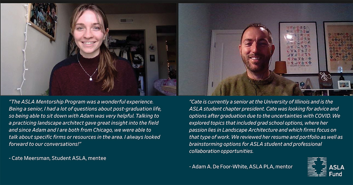 NationalASLA's tweet photo. The ASLA Mentorship Program provides students the opportunity to get expert advice from seasoned professionals.

Time's running out to help us expand this incredible program before the year is out. Give to the #ASLAFund before Dec 31 at https://t.co/7OYzKnD7XS.  #ASLAstudents https://t.co/6dWwTN7GsS