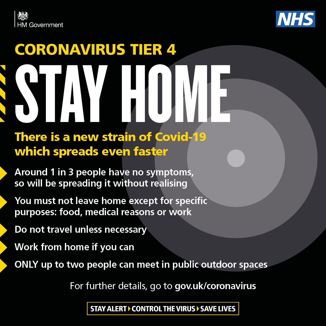 BhamCityCouncil's tweet photo. STAY AT HOME - TIER 4:  Restrictions will come into effect from midnight tonight Wednesday 30 (one minute past midnight Thursday morning, 31 December).

Find full guidance here: https://t.co/VXhKYhjtiQ

#ilovebrum #keepbrumsafe ##staysafe #covid19 https://t.co/bZTjuPavlG