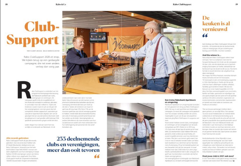 Een stralende Johan Nijendijk ontving namens SV Voorwaarts de cheque van Rabo ClubSupport 2020. Lees het succes op blz 18 en 19 in Rabo &amp;Co. raboenco.rabobank.nl/3033_apeldoorn… <a href="/Rabobank/">Rabobank</a> <a href="/gemeente_Voorst/">Gemeente Voorst</a>