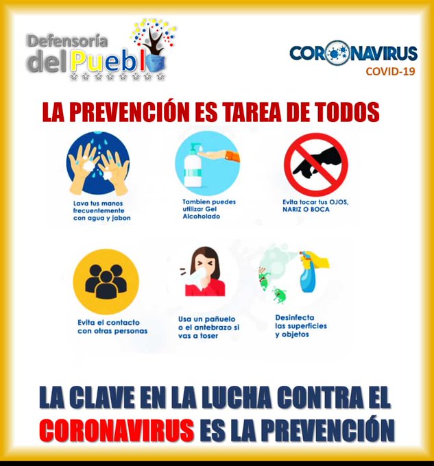 #Infórmate | La clave para hacerle frente a esta pandemia #Covid_19 es la prevención. Mantén el distanciamiento social. Cumple las normas de higiene. #Protección Si Cuidas tú Salud Cuidas las de los demás. 
<a href="/Defensoria_Vzla/">Defensor del Pueblo</a>