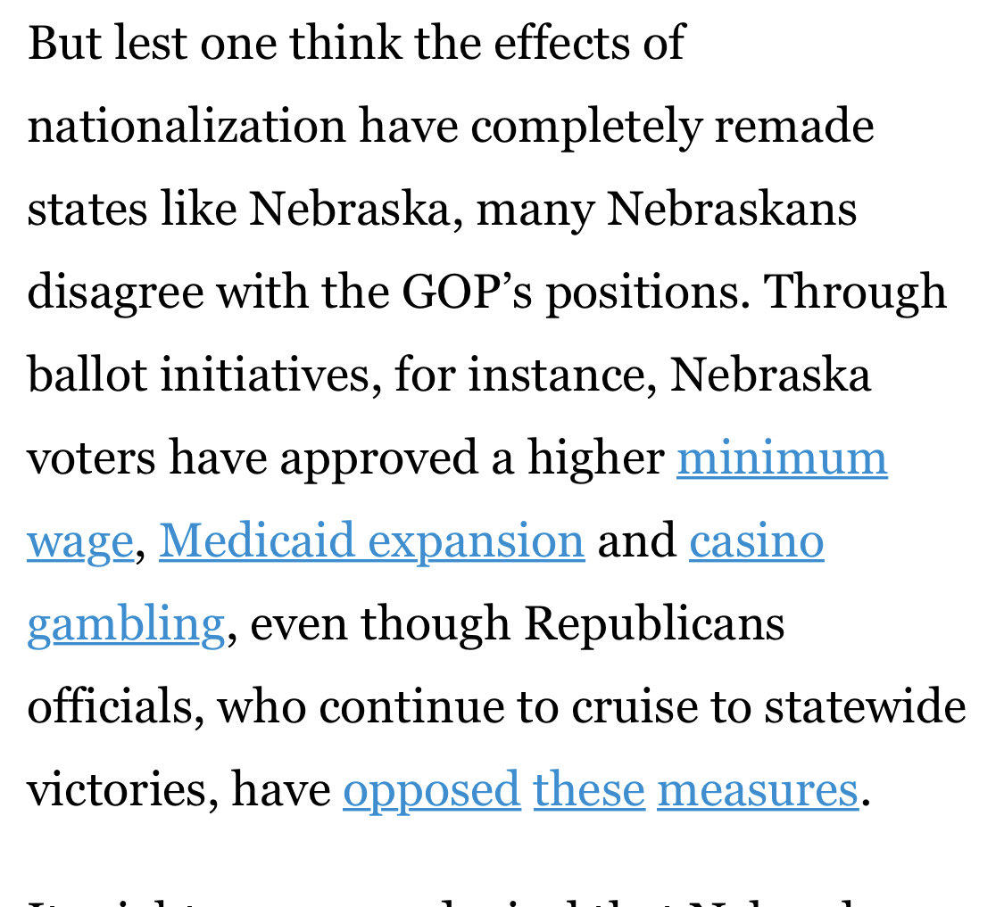 In the  @538politics article it points to the fact liberal ballot measures passed at the same time they voted for super right leaning conservatives This is not shocking if you understand the why behind the why of the Republican voter