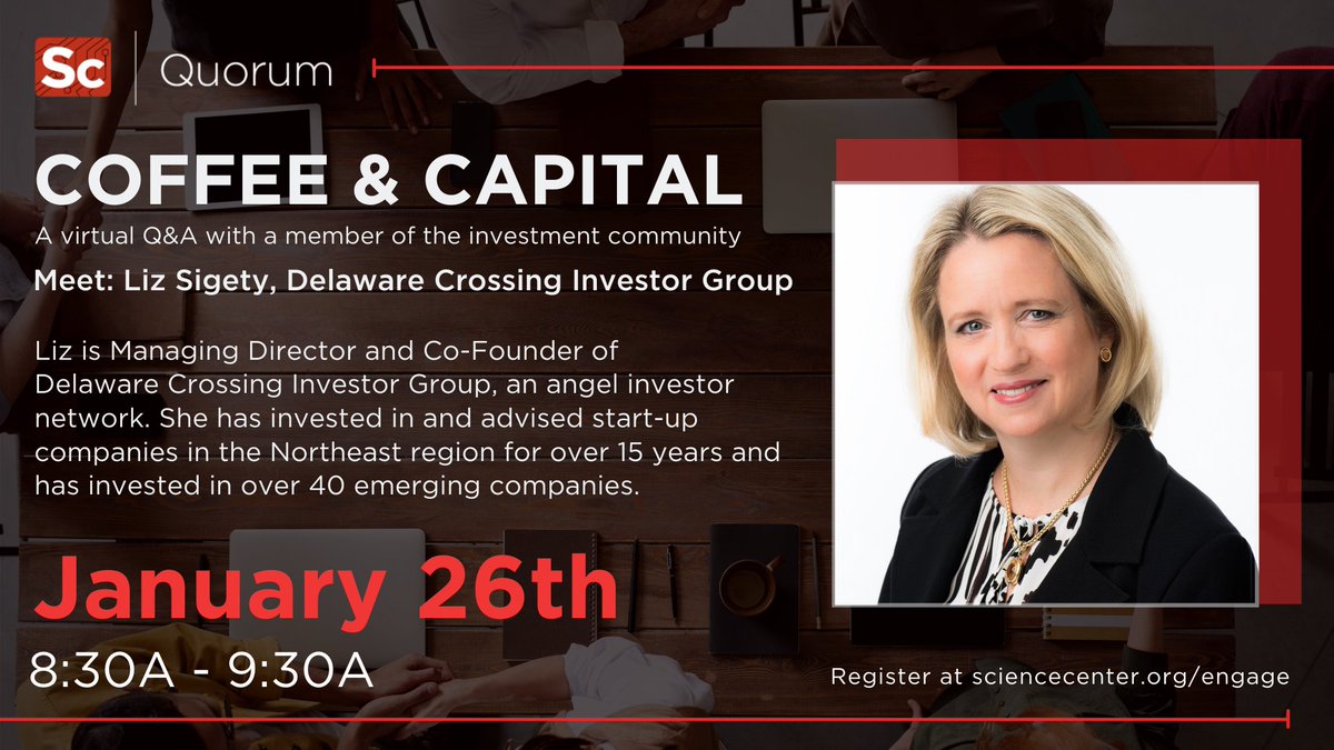 <a href="/esigety/">Elizabeth Sigety</a> of Delaware Crossing Investor Group and <a href="/FoxRothschild/">Fox Rothschild</a> kicks off Coffee &amp; Capital for 2021. Come learn from and connect with a seasoned #investor and fellow #entrepreneurs.