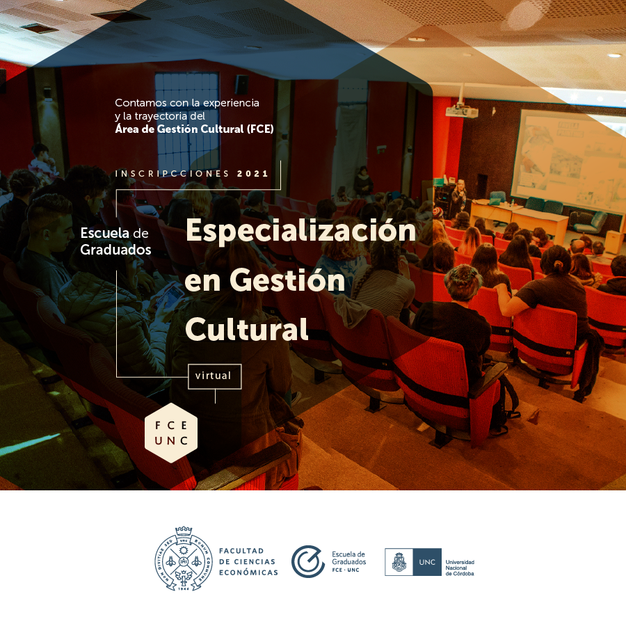 gscultural's tweet photo. ¡Nueva carrera! Tenemos el agrado de anunciar que en abril de 2021 se dará inicio a la primera cohorte de la Especialización en Gestión Cultural, es 100% virtual y forma parte de la oferta educativa de la Escuela de Graduados (FCE-UNC). INFO > https://t.co/UXwdLCmI4g https://t.co/w4Q6fQsds3