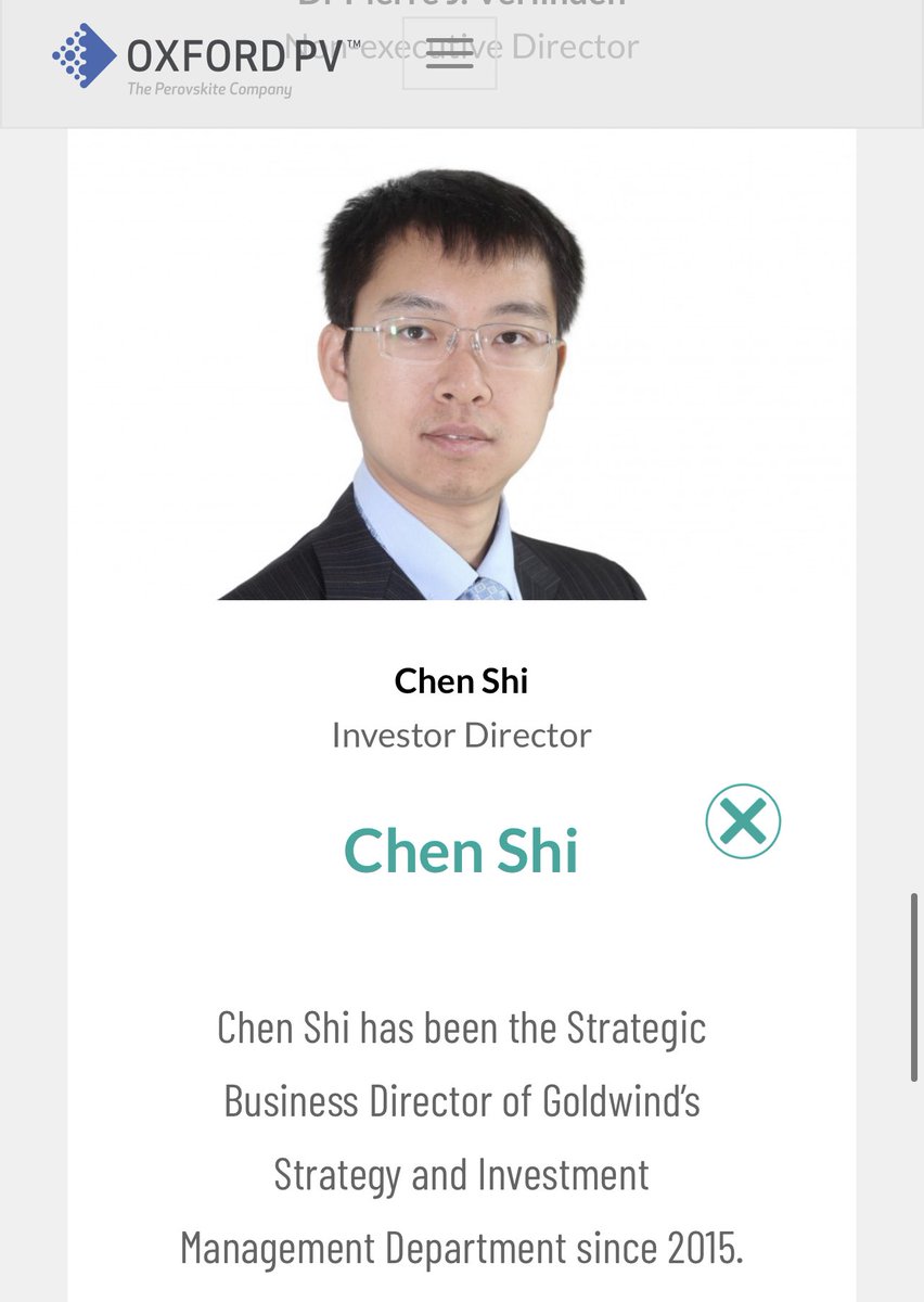  $ACTC - more on OxfordPV speculation.- OxfordPV is invested in heavily by Goldwind. Chen Shi is on their board. - Goldwind is a massive worldwide solar firm. Which is working with Clean Energy for Biden (!!!) - Director Dr. Audrey Lee is the co-founder of that. 