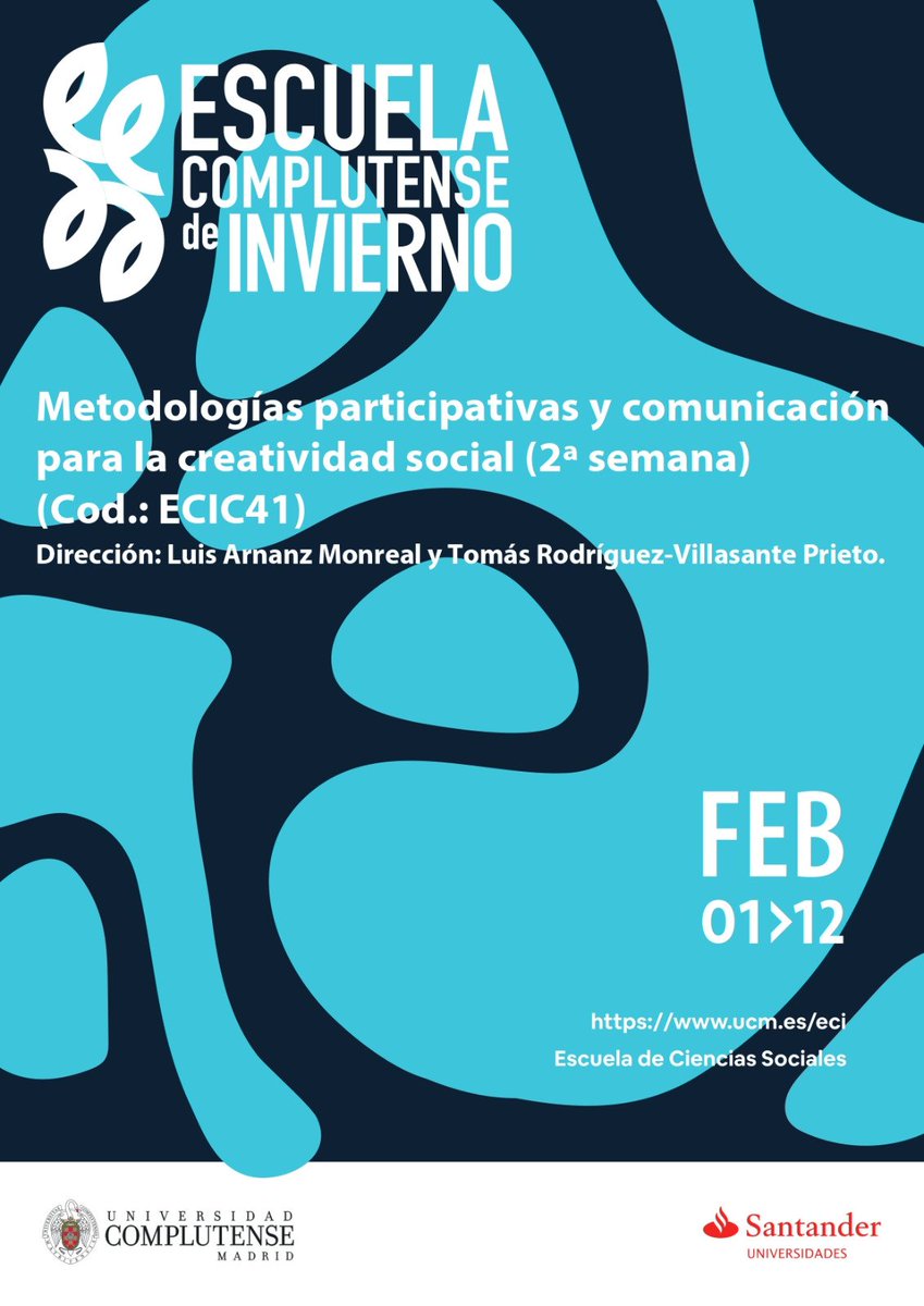 muna_kt's tweet photo. Estamos ilusionadas de compartir el curso de la UCM en el que participamos: “METODOLOGÍAS PARTICIPATIVAS Y COMUNICACIÓN PARA LA CREATIVIDAD SOCIAL”, en modalidad online del 8 al 12 de febrero del 2021.

Toda la información podrás encontrarla en:
https://t.co/67FZ9GtY5W https://t.co/5ZvuS9GpM3