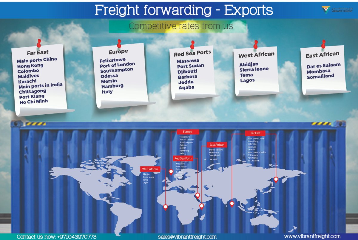 vibrantfreight's tweet photo. Freight Forwarding - Export

For more details:
Call us: +97143970773
Wite us: sales@vibrantfreight.com

#Freightforwarding #sales #Export #Europe #FarEast #Redseaports #Westafrican #Eastafrican #rates #cargo #logistics #seafreight #uae #shipping #supplychain #import #customs https://t.co/siiEGbIsBq