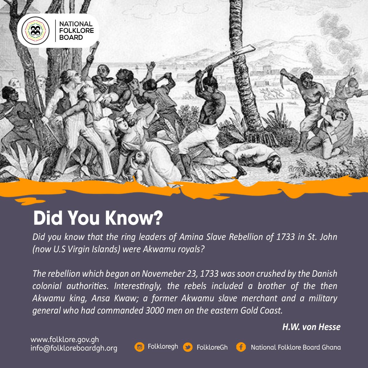 Did you know that the ring leaders of Amina Slave Rebellion of 1733 in St. John (now U.S Virgin Islands) were Akwamu royals? 
#DidYouKnow 
#folklore