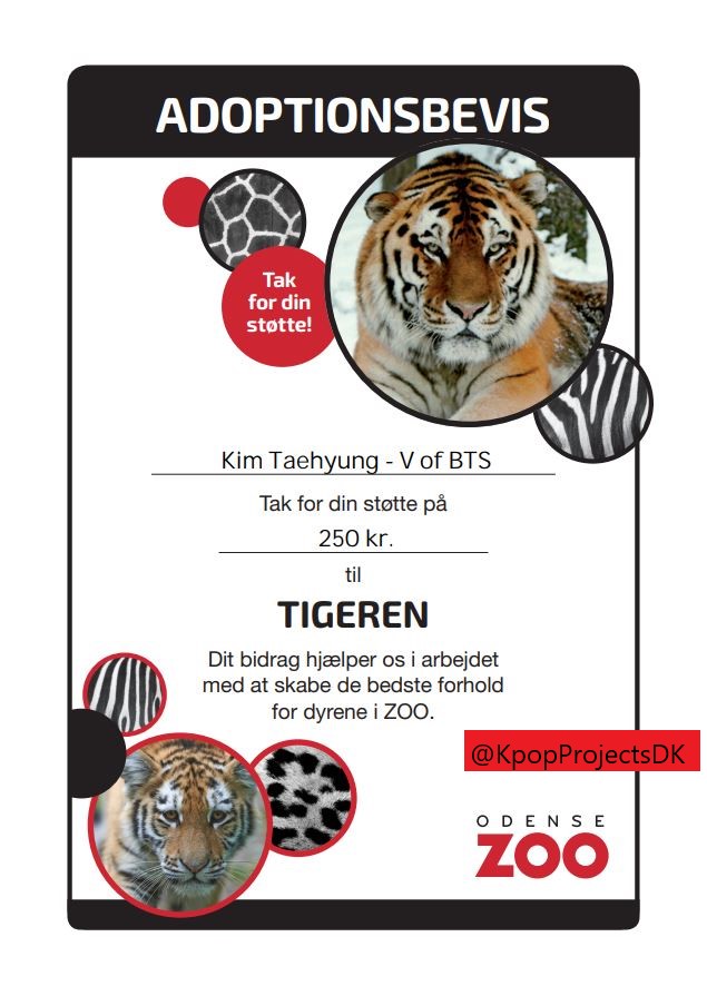 Kpop Projects Denmark Happy Birthday Taehyung We Wanted To Make A Little Gesture For Taehyung S Birthday We Adopted A Tiger In Odense Zoo Denmark Tae S Name Can Be Seen