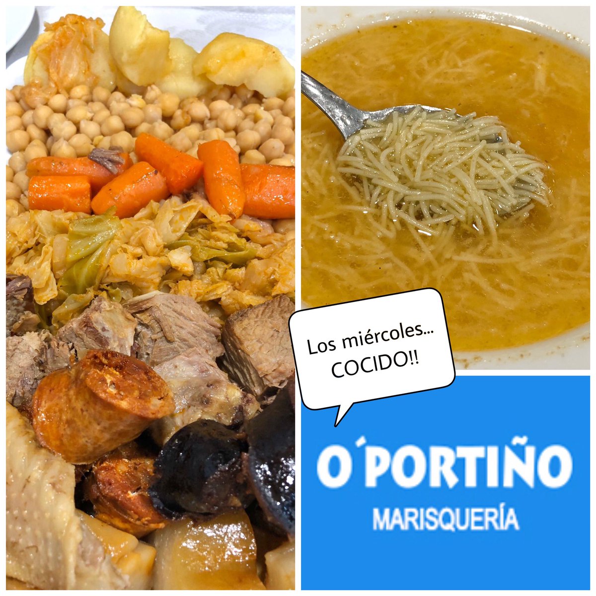 OportinoMadrid's tweet photo. Hoy en el menú cocido completo!! Platos de cuchara que apetecen con el frío 😀 https://t.co/Hbn4glDrLc