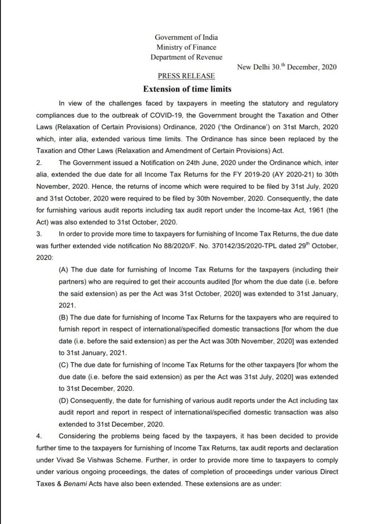 AnilSinghvi_'s tweet photo. BIG BREAKING

FINALLY Income Tax Return filing Dates Extended

Though late...but better than never

Our request heard and accepted 
Thank u so much @IncomeTaxIndia @nsitharaman @ianuragthakur @PMOIndia 
#Extend_Due_Dates_Immediately #IncomeTaxFilingDate #Extend_Due_Dates @theicai https://t.co/U0lnPRekiz