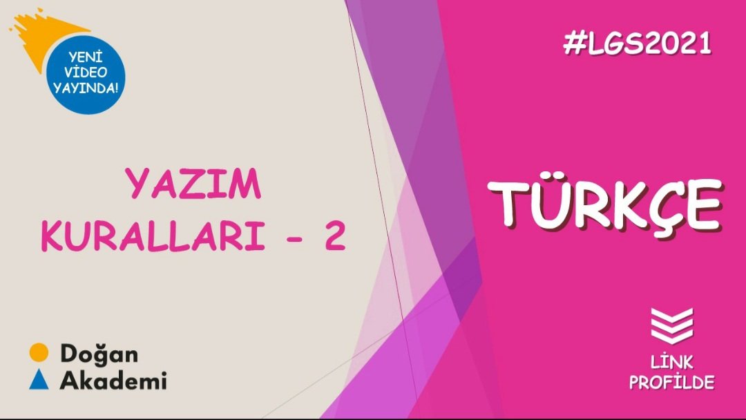 LGS 2021'e hazırlanmaya soluksuz devam ediyoruz. Evet, bugünkü dersimiz Türkçe! 📢 "🥳 ''Yazım Kuralları'' konu anlatımı ve örnek sorular ... Videomuz yayında.  Link 👉 bit.ly/3n1qtf7  #doğanakademi