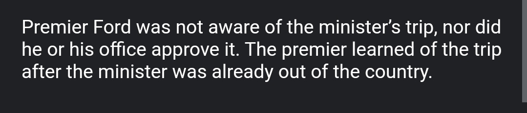 In moving forward, the Ford government faces 3.5 problems. First, this PO statement means the Premier knew Phillips was in St. Barts at some point between Dec. 13 and Dec. 29. On what date? And when did PO know? Because ministerial travel is tracked/approved by PO/PMO  #onpoli