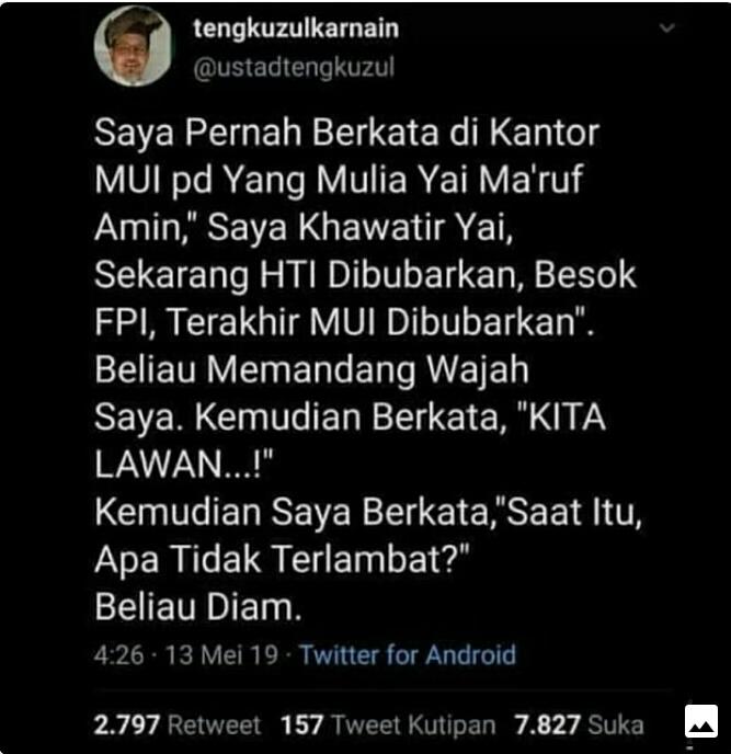 @Namaku_Anisa 13 mei 2019 pak yai blom dpet lahan basah,  mkanya ngajak utk LAWAN,,, 
  skarang mah 2020. Mngkin yai dah lpa sma ucapannya,,,