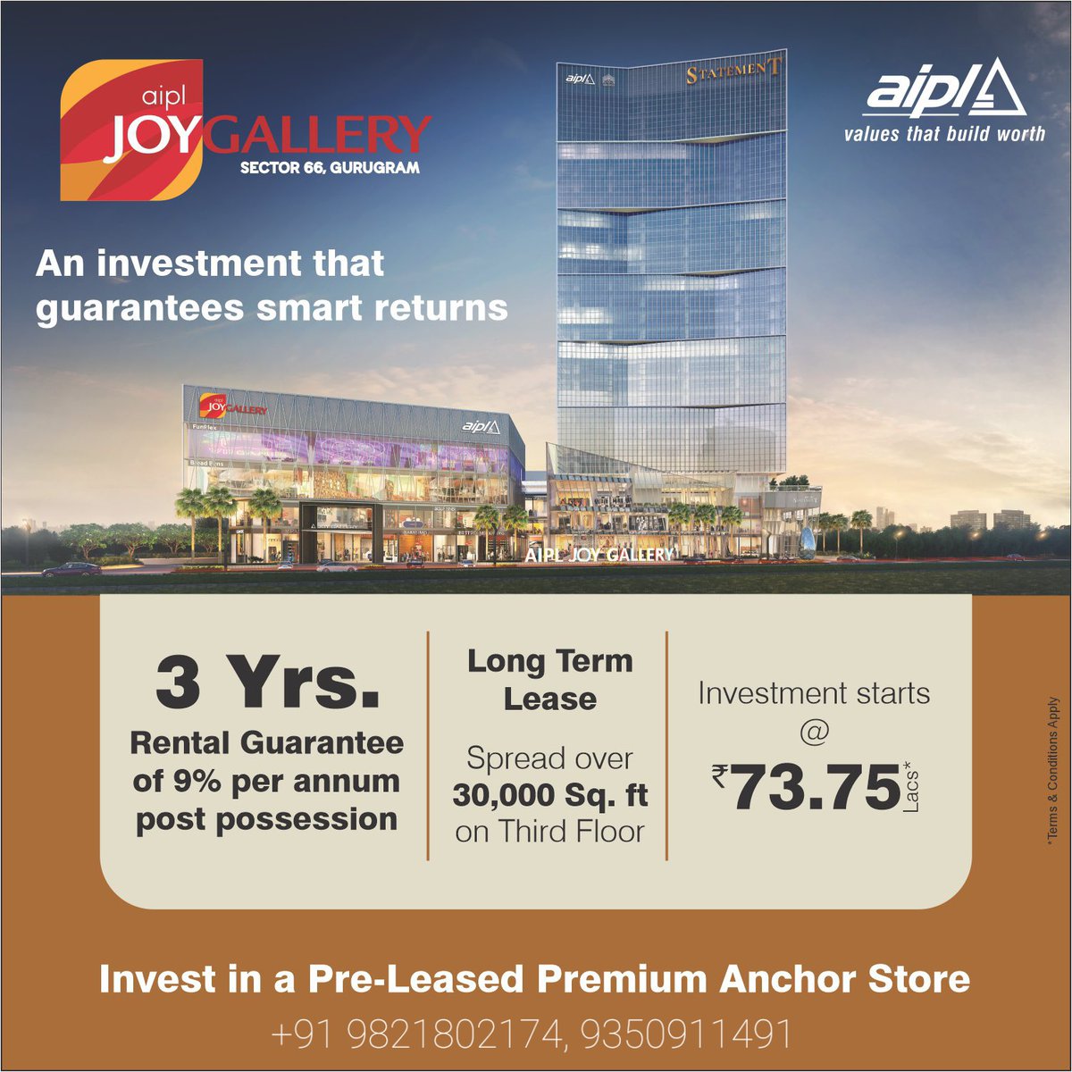 Anchor your investment at AIPL Joy Gallery and reap maximum benefits.

Invest in a Pre-leased Premium Anchor Store and earn a long term smart return

Investment starts @ 73.75 lacs
Call : +91 9821802174

#AIPL #AIPLJoyGallery #JoyGallery #AdvanceIndiaProjectsLimited #InvestimEdge