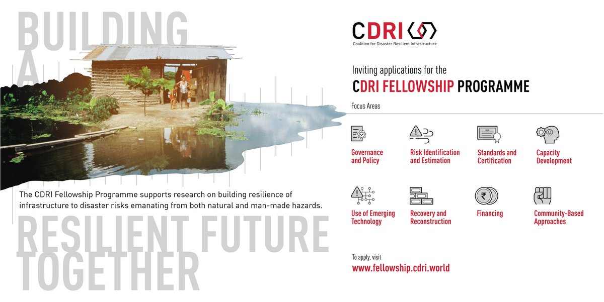 cdri_world's tweet photo. 🚝🏗️🏩Share your innovative research idea around #resilientInfra through the #CDRIFellowshipProgramme and earn a year-long, $10k grant and a platform to promote it. Hurry, apply by 17 Jan 2021! Details here: https://t.co/2x93OYk4D1 https://t.co/YXcUj1XTZe