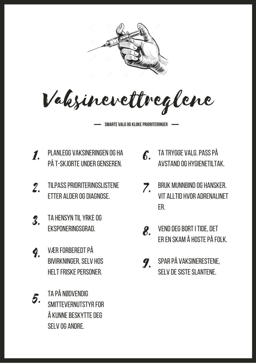 Munkvik's tweet photo. Bra @Folkehelseinst 👍🏼 Punkt 3 i boks. Nå tror jeg bare vi mangler punkt 9, så er vi helt klar vaksineringen. https://t.co/AWYgvydpVQ
