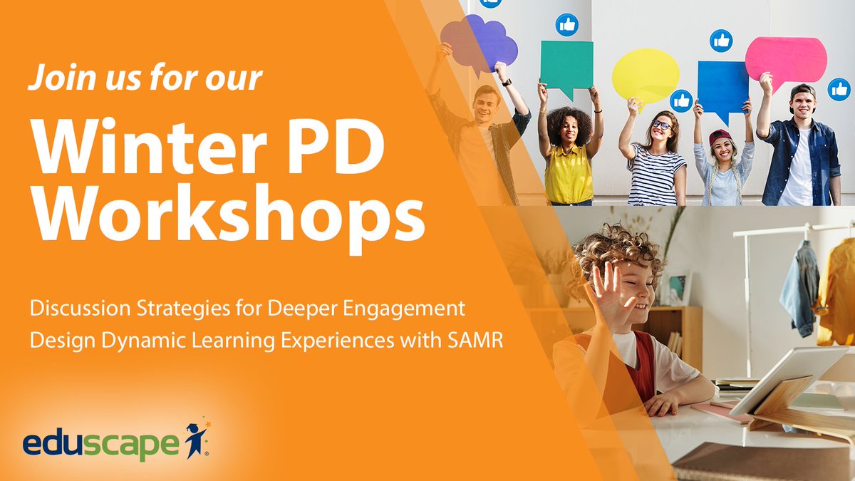 Eduscape's tweet photo. 📢 Our complimentary winter workshops in January are packed with new ideas and strategies for deeper learning with your students for the new year! ❄️👩‍🏫 Register here: https://t.co/Guyli9LRE1

#RethinkLearning #RemoteLearning #HybridLearning #StudentEngagement #TeacherTips https://t.co/B6nLuUylCP