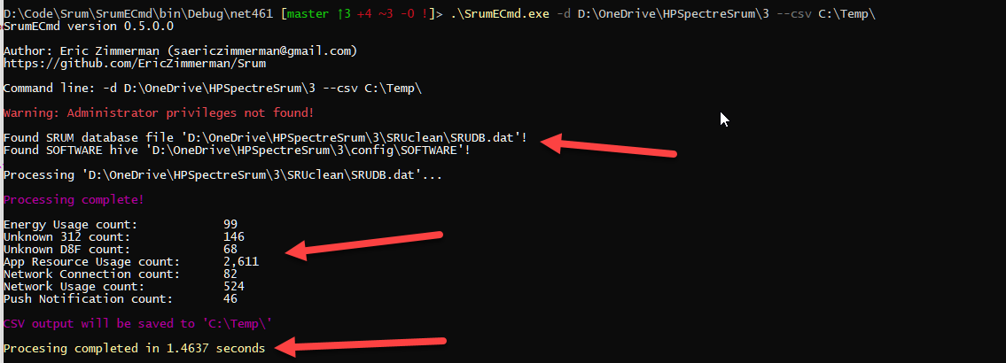 EricRZimmerman's tweet image. Announcing SrumECmd! Processes SRUDB.dat and optionally SOFTWARE hive for all kinds of details. Normalizes and extracts out additional detail such as exe description, timestamps, etc. Full TLE support, helps with database repair commands, and more! #DFIR