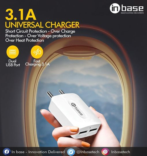 Inbasetech's tweet photo. Inbase 3.1A Universal Fast Charger, Designed With Dual USB Ports &amp; Supports Fast Charging. #Chargers #Power #InnovationDelivered https://t.co/vmpx7F3O7s