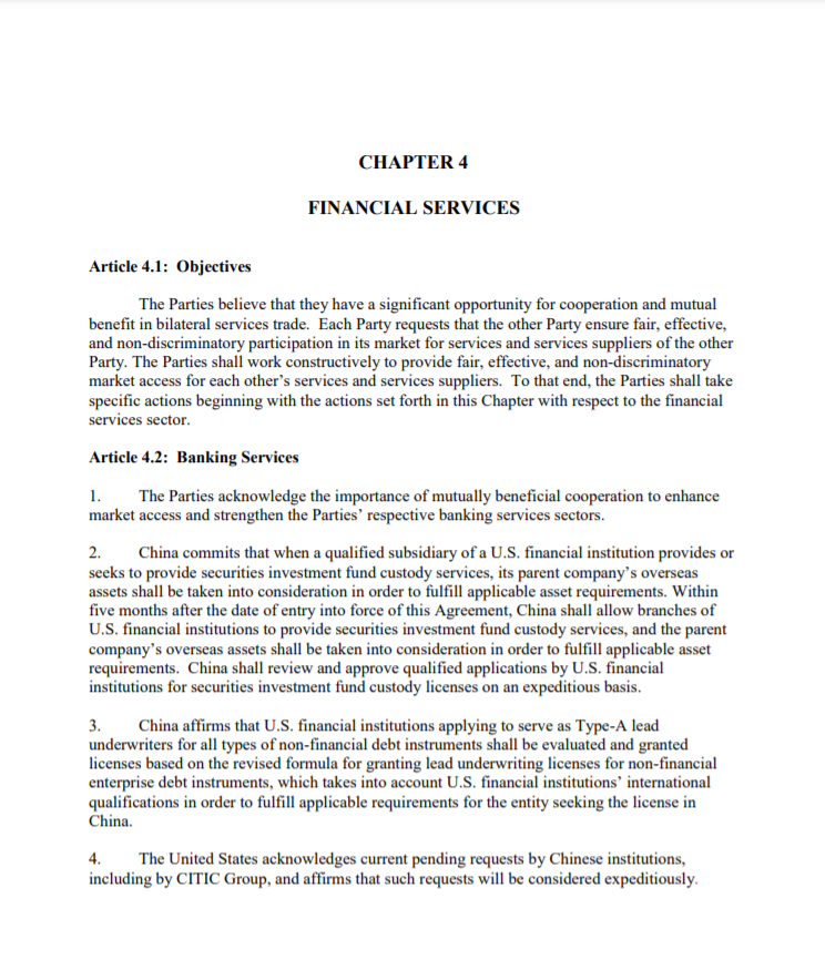 2. Details will matter. I look forward to reading the text.The first points of comparison / potential overlap with US-China Phase One sound like they would be• Forced Technology Transfer (Ch. 2)• Financial Services (Ch. 4)Phase One reminder https://ustr.gov/countries-regions/china-mongolia-taiwan/peoples-republic-china/phase-one-trade-agreement/text