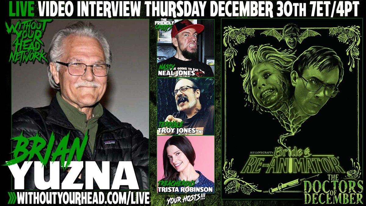 WithoutYourHead's tweet photo. LIVE 7PM EST/4PM PST tonight legendary filmmaker @brianyuzna joins us on https://t.co/avdlfw6V0Q
Any questions you would like us to ask Brian?
Help #SpreadTheHead and RT for a chance to win free monthly giveaways https://t.co/ecqBpmlYkb