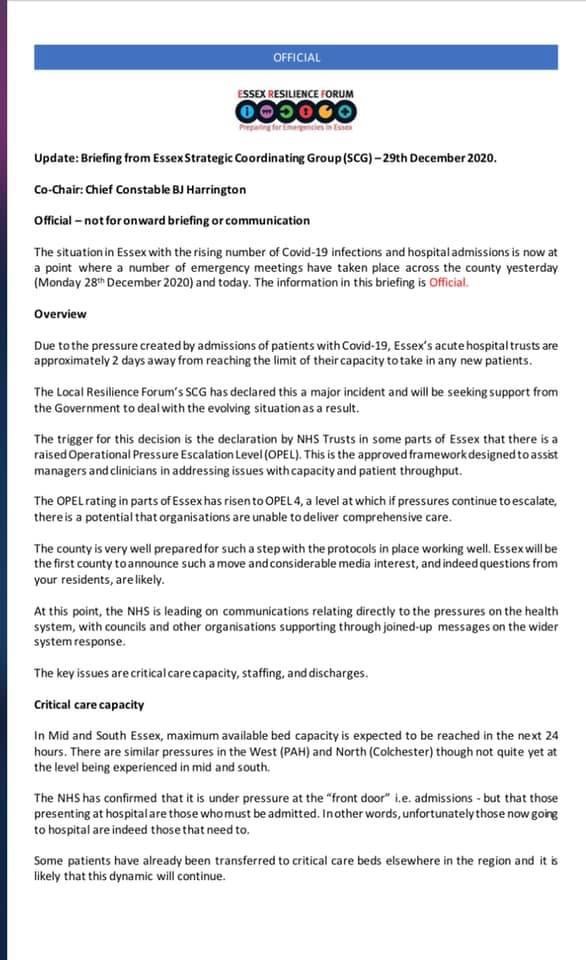FYI: Press release from the Essex Resilience Forum regarding the 'major incident' call for government assistance from Essex. 
Posted on Facebook by our MP Vicky Ford earlier