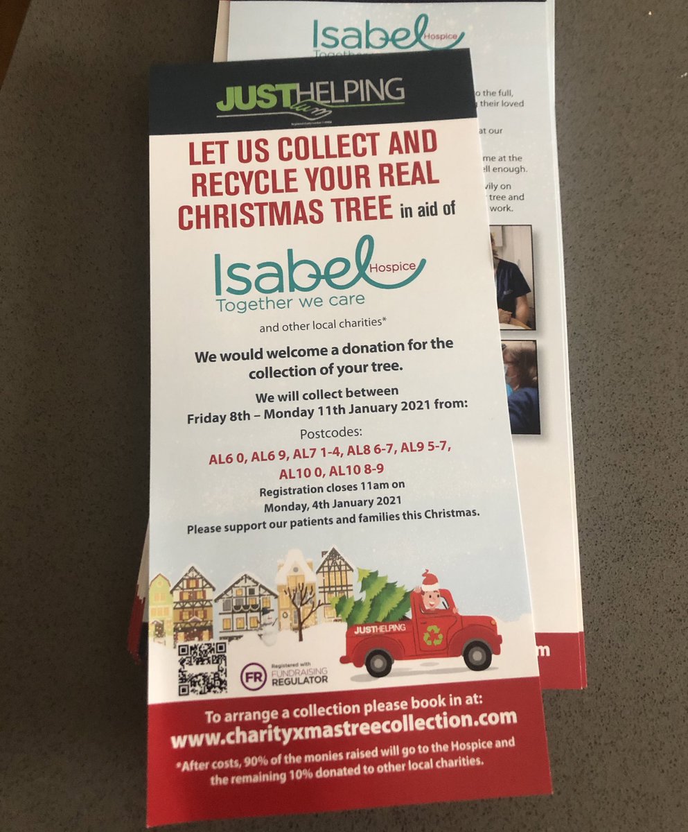 RiaHaley's tweet photo. I’m out Leaflet dropping today for Isabel Hospice! If you have a real Christmas tree that needs recycling, please consider using this service and making a donation 💚 @IsabelHospice https://t.co/gLxS9floC1