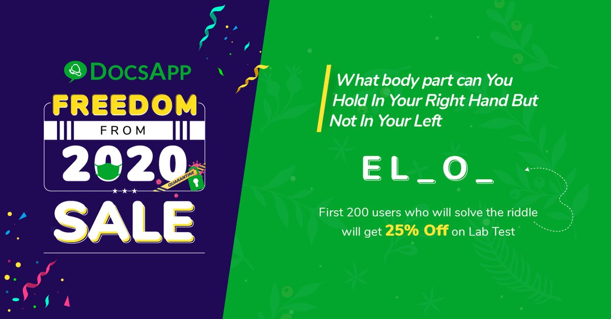DocsApp_in's tweet image. #ContestAlert
Get ready for day 6 of our year-end giveaway on Lab Test & more.
Unlock your special discount by guessing the coupon code below
#MediBuddy #AapkaHealthBuddy #MediBuddyGold #Contest #contestalertindia #contestgiveaway #contesttime #contestoftheday