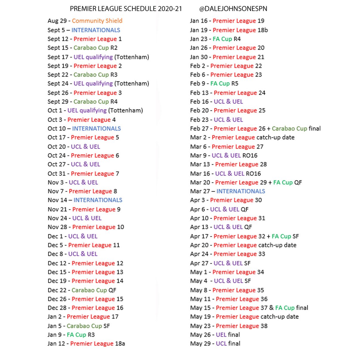 From the initial fixture build there were three Premier Lague catchup dates built in - the midweeks of March 2, April 20 and May 19. However, these placeholders were primarily for teams which reached the Carabao Cup final and/or the FA Cup final.