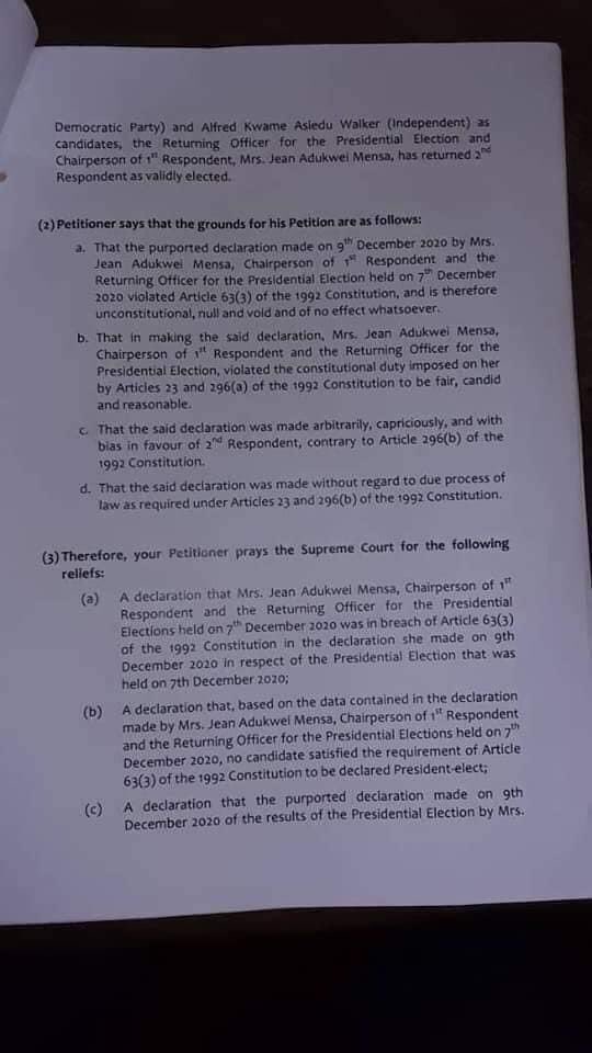 If these documents are - without more - anything to go by, then it does seem that the real claim of ⁦ @JDMahama⁩ is NOT that he was cheated & or robbed of victory but that ⁦ @NAkufoAddo⁩ didn't obtain the requisite number of votes (50%+1) to be declared President-elect.