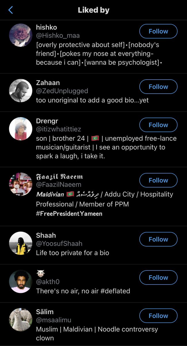 mujunaeem's tweet photo. Here are the some of those people who are loving the idea of blood lust and would like to see me stoned to death. #IslamIsTrash #TerroristWatchmv @ibusolih @MohamedNasheed @M_Hameedh @ShimranAb @PoliceMv @CDFofMNDF @MariyaDidi  @NCTCMaldives @ibriffath @HuShameem @MNDF_Official https://t.co/RtuD7qhvlr
