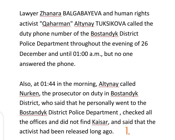 GM2021GM's tweet photo. 3/4 Later, lawyer Zhanara #BALGABAYEVA reported that Kaisar was detained at the #Bostandyk district police station; police officers told the lawyer that the activist would be released in 3 hours. https://t.co/uNITpgU8yR