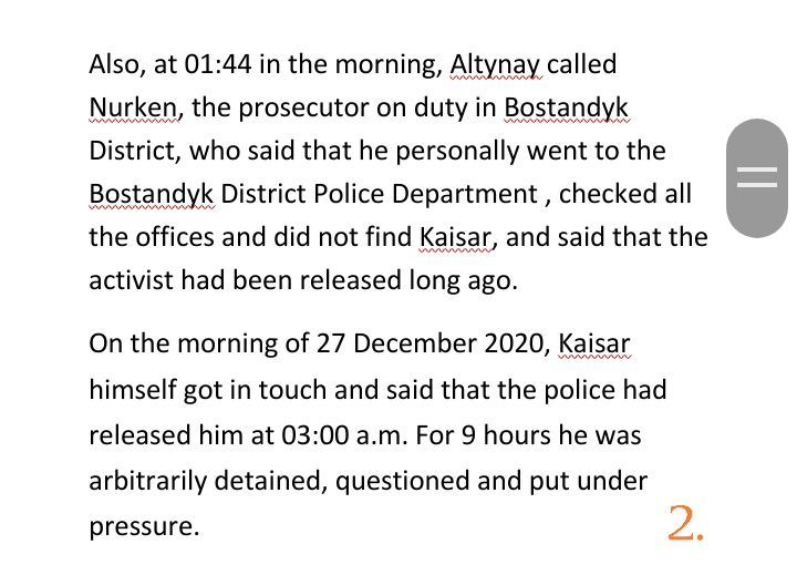 GM2021GM's tweet photo. 3/4 Later, lawyer Zhanara #BALGABAYEVA reported that Kaisar was detained at the #Bostandyk district police station; police officers told the lawyer that the activist would be released in 3 hours. https://t.co/uNITpgU8yR