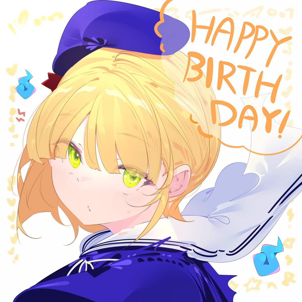 miyamoto frederica 1girl solo green eyes blonde hair happy birthday hat looking at viewer  illustration images