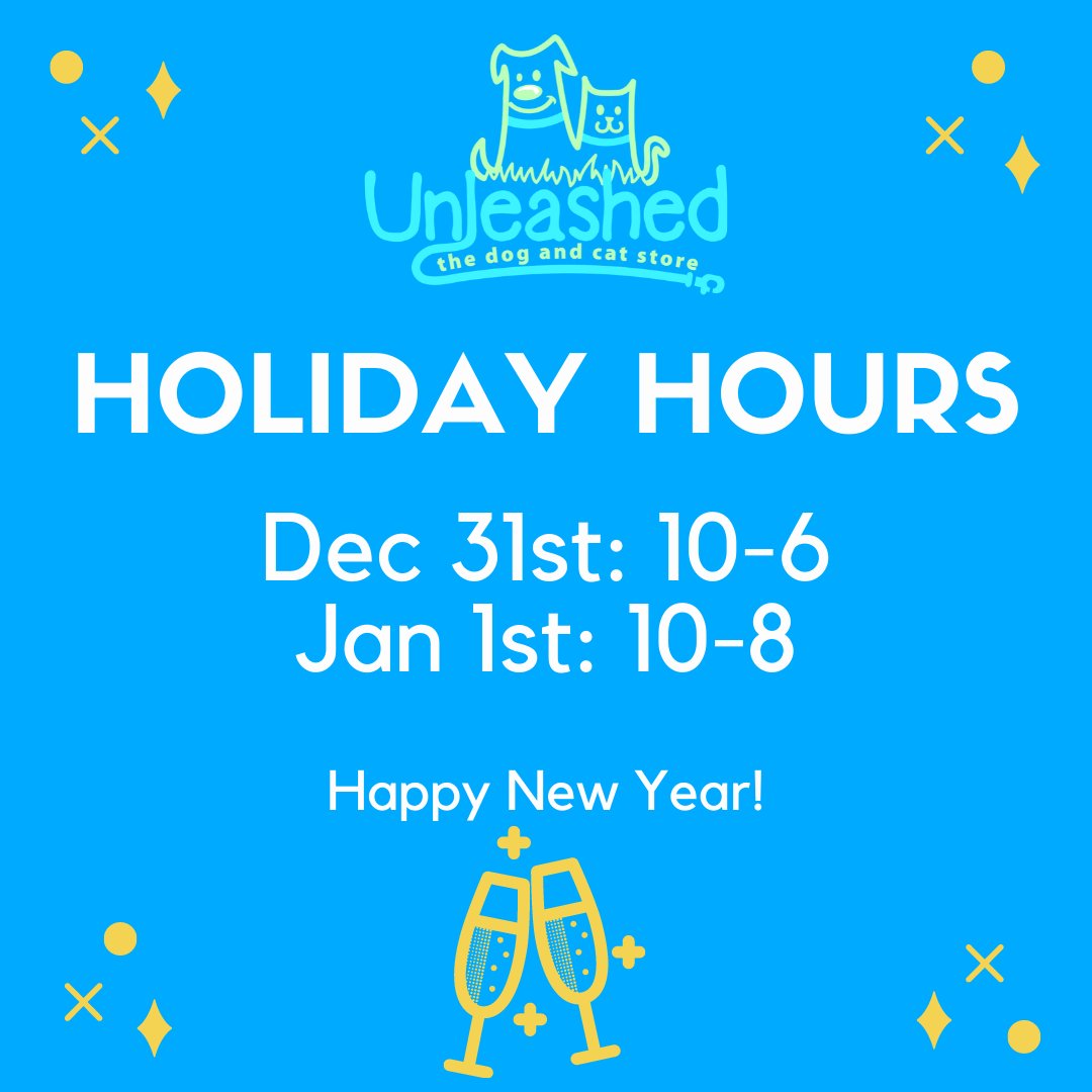 UnleashedLB's tweet image. We will be closing at 6 tomorrow for New Year&apos;s Eve, and open regular hours (10-8) on New Years day to help your pets start 2021 off right!💖

Happy New Year from all of us at Unleashed!🥂🎉

#shoplocalraleigh #showsomelocallove #unleashedthedogandcatstore #HappyNewYear2021