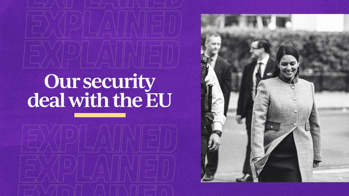 Our comprehensive security deal with the EU:  Streamlined extradition arrangements Fast exchange of vital data; DNA, fingerprint, passenger name records and vehicle registrations Continued operational co-operation with Europol and Eurojust https://www.gov.uk/government/news/home-secretary-hails-security-agreement-with-eu (1/4)