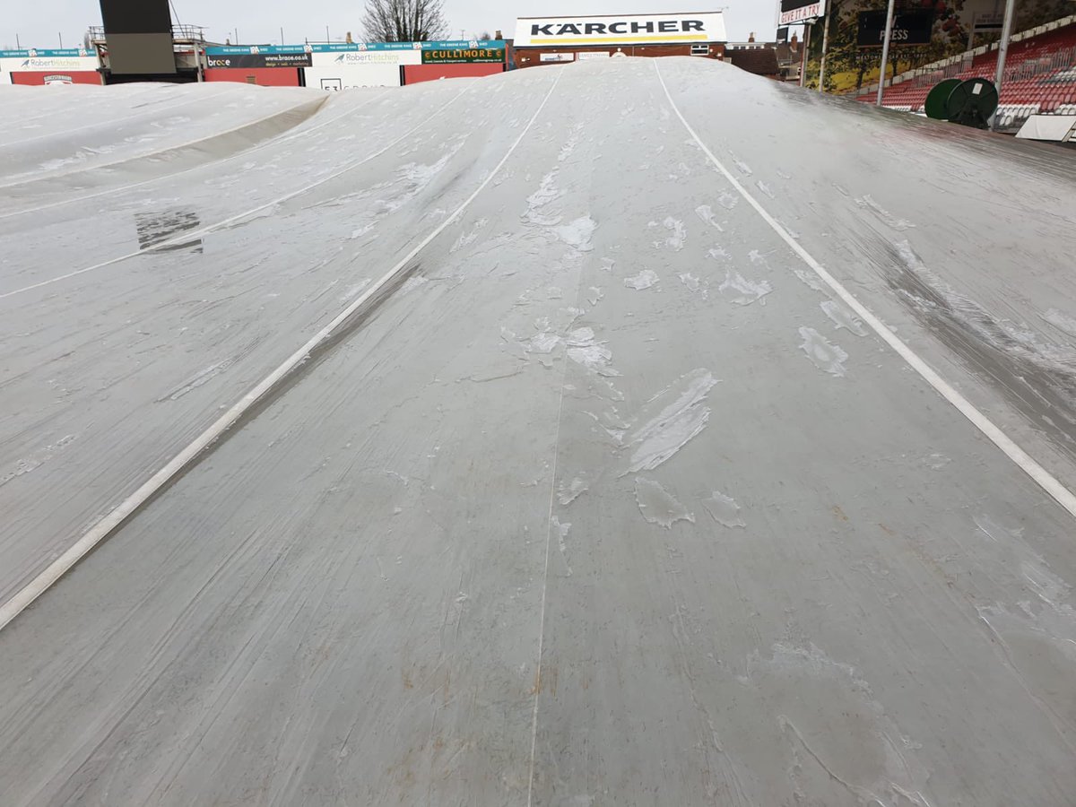 gloucesterrugby's tweet photo. The team at @StadiaSports and @premrugby have joined forces with Gloucester Rugby to install the MacLeod System at Kingsholm ahead of Saturday’s game ❄️ https://t.co/USx93mMJWg