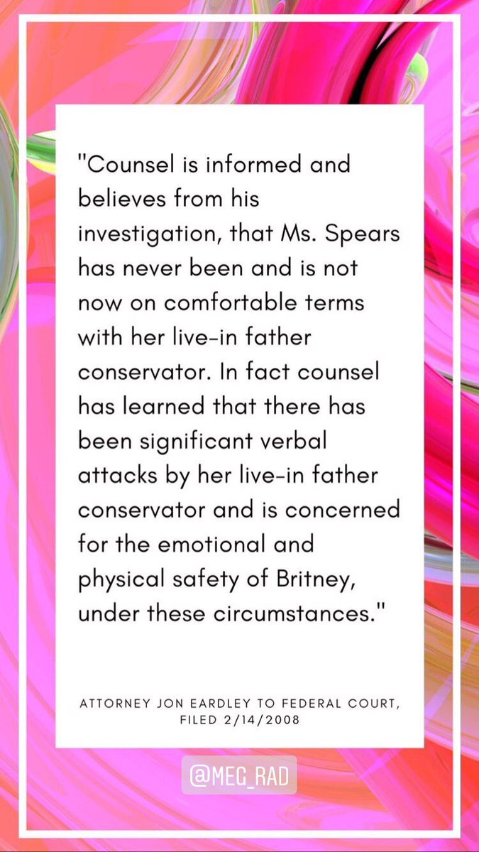 Feb 12, 2008, Jon Eardley stated he was hired by Britney. Eardley said Britney's civil rights were/are violated. He was "concerned for the emotional & physical safety of Britney under these circumstances." He argued B had a right to speak to the court, & retain her own doctors