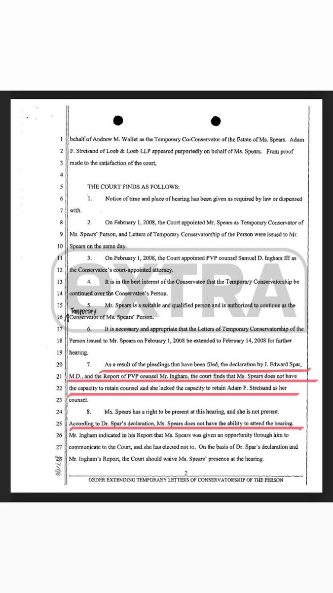 The first lawyer Britney attempted to hire to challenge the conservatorship was Adam Streisand. Streisand went to court for Britney on February 4, 2008, but was told by Judge Reva Goetz that Britney had no capacity to hire an attorney. He quit/was told to leave the courtroom.