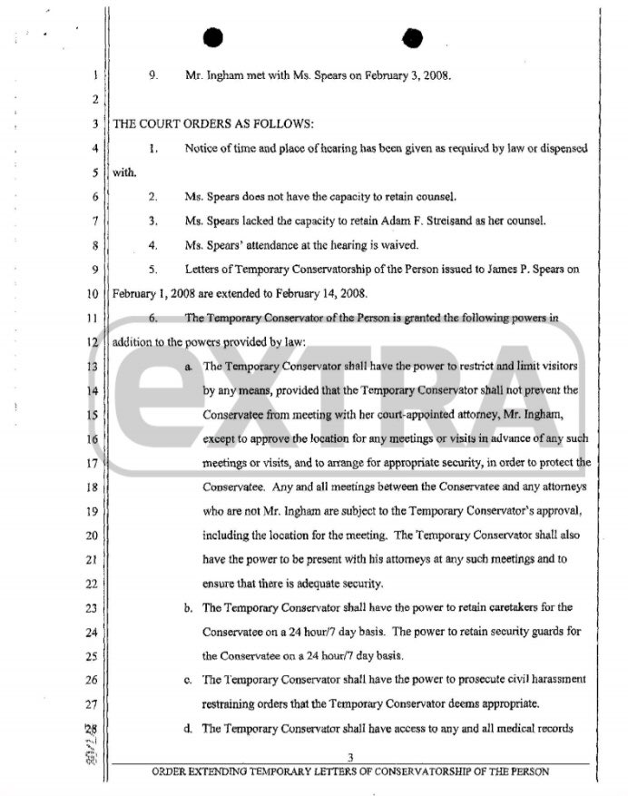 The first lawyer Britney attempted to hire to challenge the conservatorship was Adam Streisand. Streisand went to court for Britney on February 4, 2008, but was told by Judge Reva Goetz that Britney had no capacity to hire an attorney. He quit/was told to leave the courtroom.