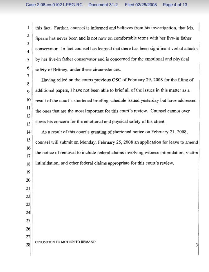 Days later, Eardley wrote the conservatorship was “palpably biased" & "Ms. Spears has never been and is not now on comfortable terms with her live-in-father conservator. In fact, counsel has learned that there has been significant verbal attacks by her live-in-father conservator”