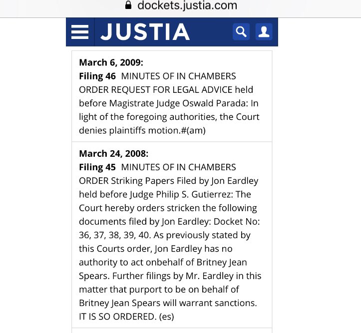 March 2008 Eardley continued to challenge the conservatorship. A three judge panel dismissed Eardley's appeal based on temporary conservatorships being excluded from appeals. It was made clear if Eardley continued to file against the conservatorship, it would warrant sanctions.