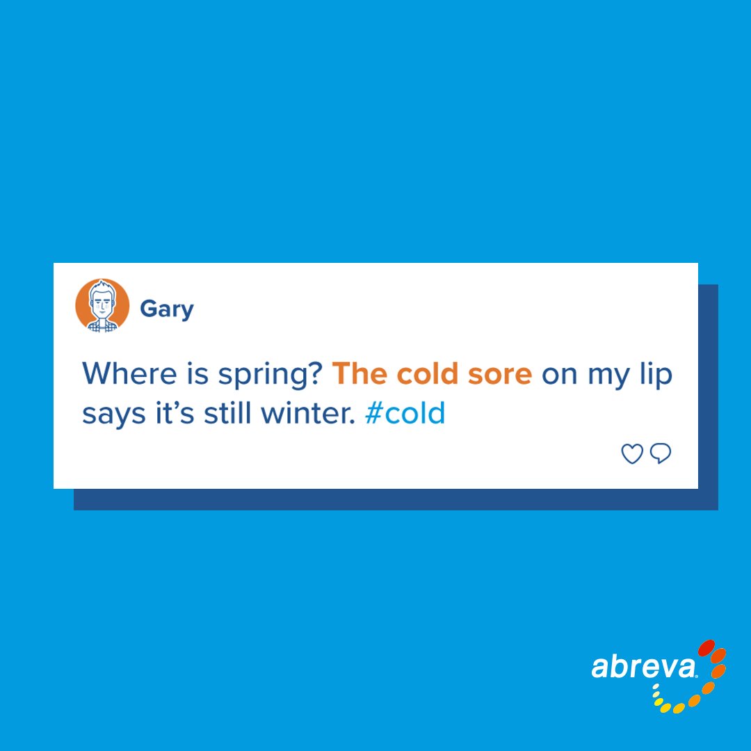 abreva's tweet image. Warmer weather is on the way! But if the cold temps that remain cause a cold sore, heal it fast with Abreva. abreva #coldsore #bekindertoyourself #bekindtoyourself