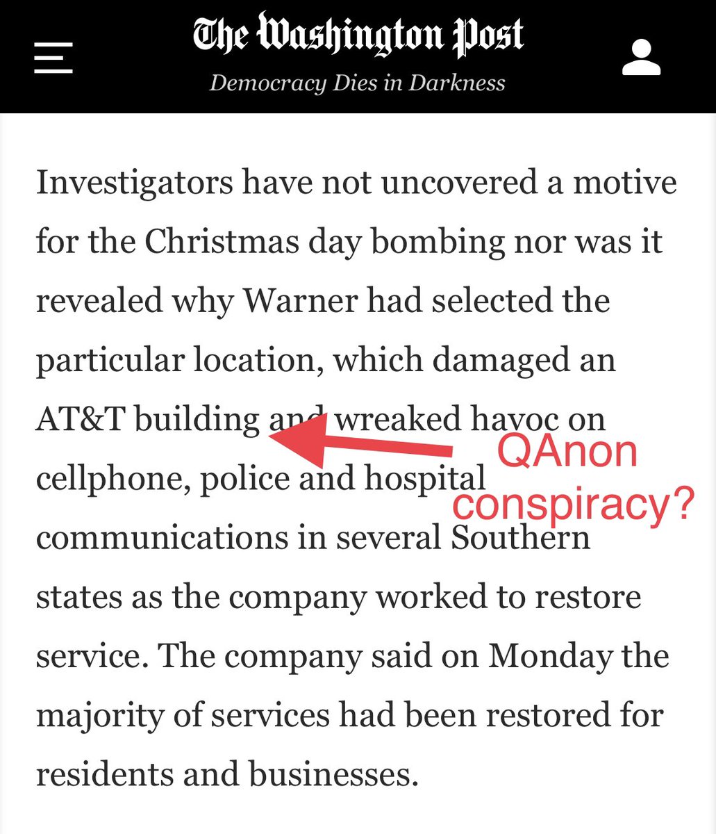 The Nashville bomber’s girlfriend warned he was building bombs a year ago. The police investigated, & checked with  @ATFHQ  @FBI:  https://www.washingtonpost.com/national/nashville-bombers-girlfriend-warned-he-was-building-bombs/2020/12/30/c7b54228-4a81-11eb-97b6-4eb9f72ff46b_story.htmlDoes this story end differently if federal law enforcement’s threat model had prioritized radicalized white violent extremists?