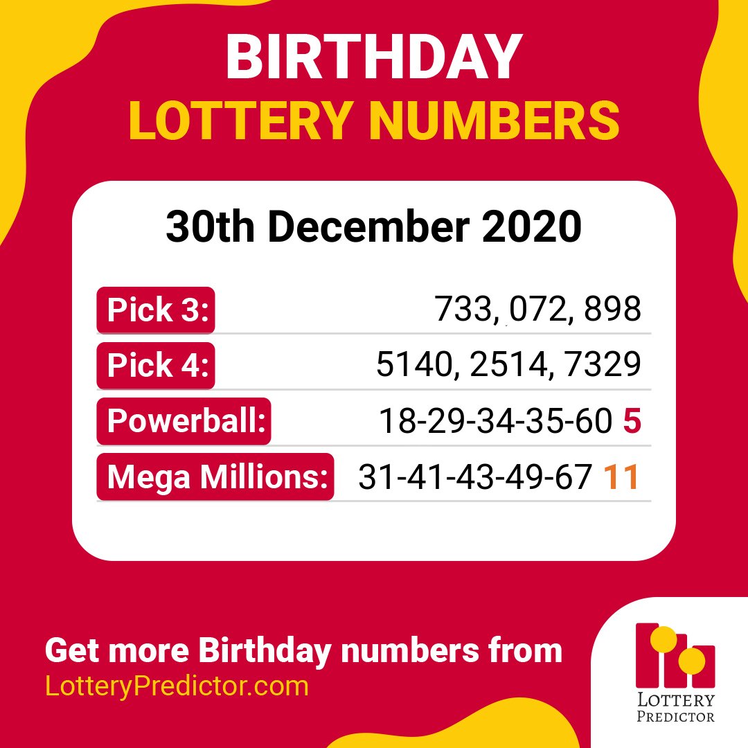 Birthday lottery numbers for Wednesday, 30th December 2020

#lottery #powerball #megamillions https://t.co/JUEAOWdx4J