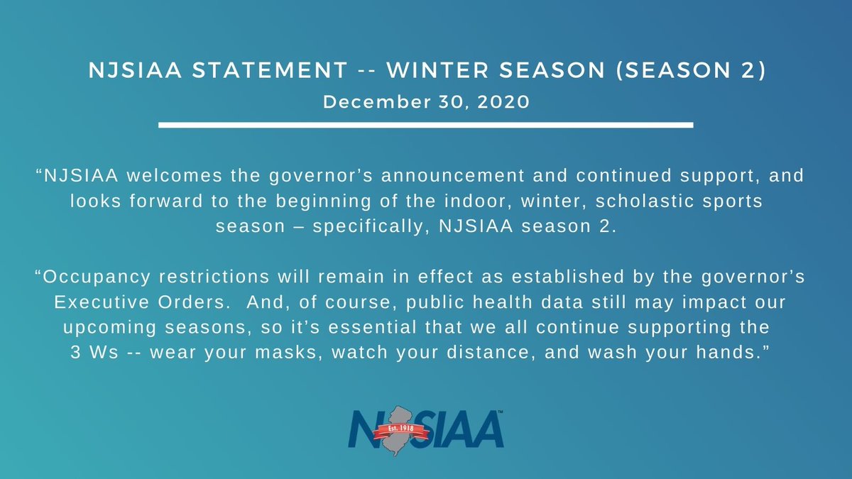 NJSIAA STATEMENT -- WINTER SEASON (SEASON 2)